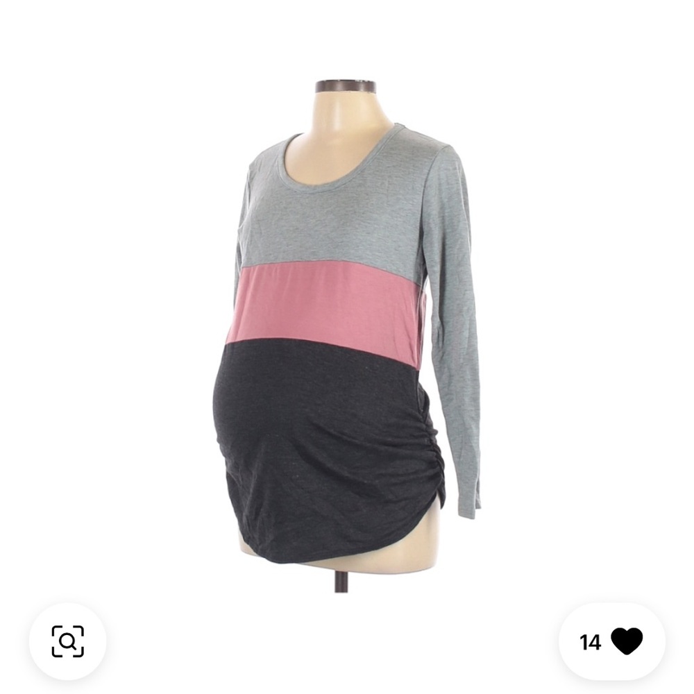 Colorblock Maternity Long Sleeve Ruched Tee Large